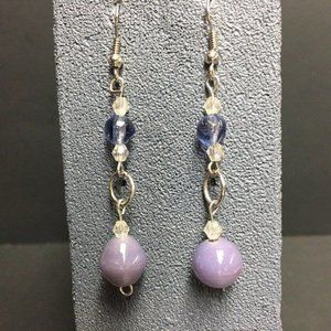 Dangle Pierced Earrings Purple Round Transluscent Faceted Silver Hook BoHo